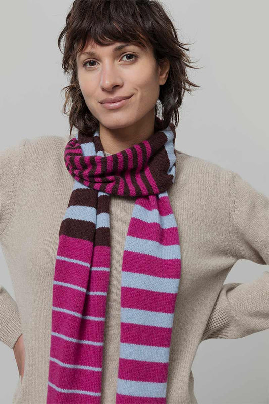 Rifo - Rino Cashmere Striped Skinny Scarf Multicolor Pink