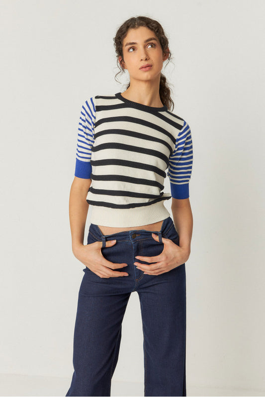 SKFK - MUIKE SWEATER MULTICOLOUR CREAM-BLACK-BLUE - WERTE FREUNDE