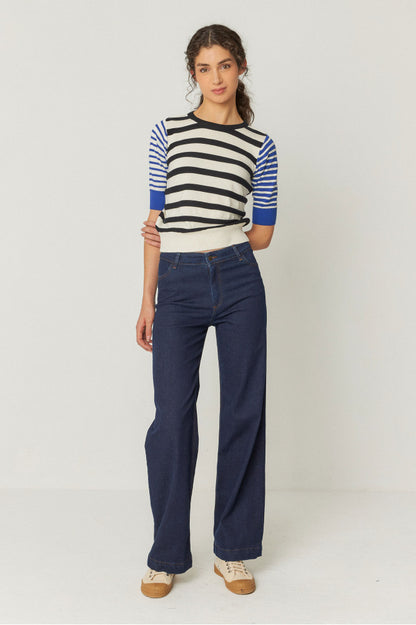 SKFK - MUIKE SWEATER MULTICOLOUR CREAM-BLACK-BLUE - WERTE FREUNDE