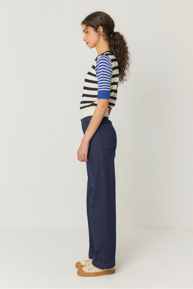 SKFK - MUIKE SWEATER MULTICOLOUR CREAM-BLACK-BLUE - WERTE FREUNDE