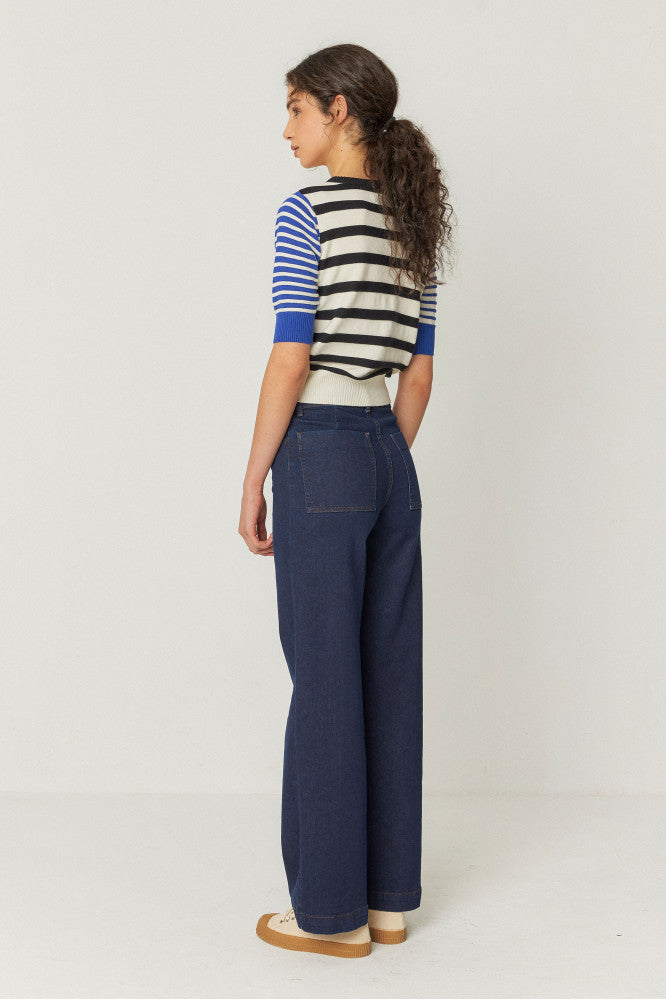 SKFK - MUIKE SWEATER MULTICOLOUR CREAM-BLACK-BLUE - WERTE FREUNDE