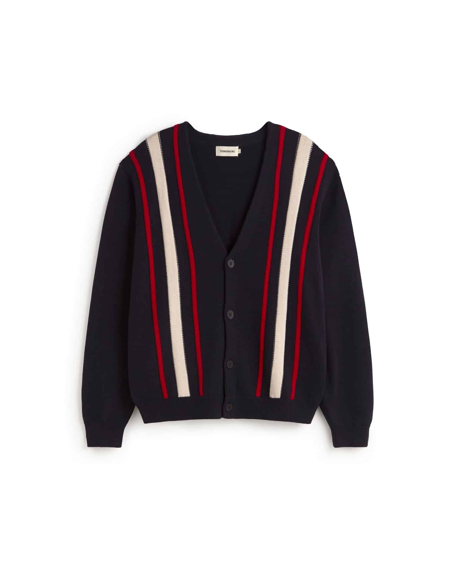 Thinking MU - STRIPES CREED KNITTED CARDIGAN MULTICOLOR - WERTE FREUNDE