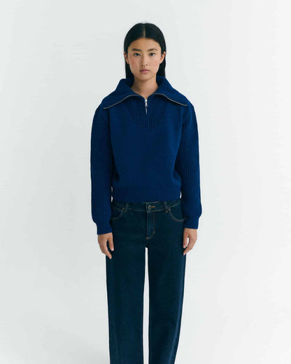 Thinking MU - INDIGO TANIT KNITTED SWEATER BLUE - WERTE FREUNDE