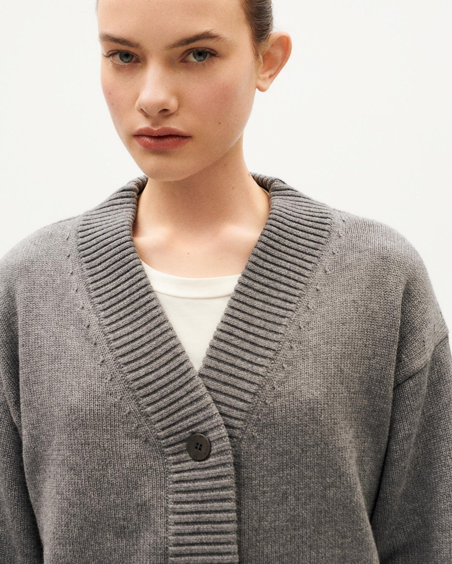 Thinking MU - BLUEBERRY JAZZ KNITTED CARDIGAN GREY