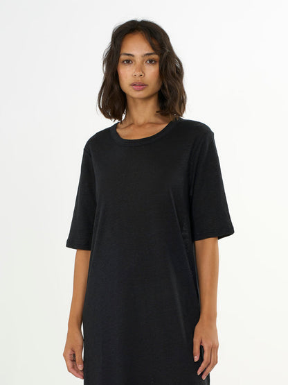 KCA - Linen short sleeved t-shirt dress - Vegan Black Jet