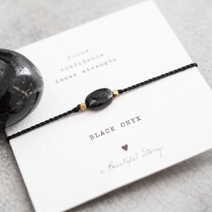 a beautiful story - Gemstone Card Black Onyx goldfarben Armband - WERTE FREUNDE
