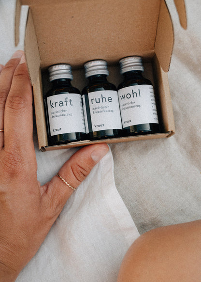 kruut - Wildkräuterauszug Die Kleinen (je 1x15ml Kraft, Ruhe, Wohl) 45 ml - WERTE FREUNDE
