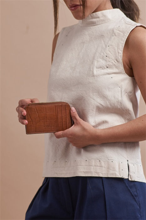 O MY BAG - Lola Coin Purse Cognac Croco - WERTE FREUNDE