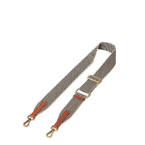 O MY BAG - Black / White Checkered Webbing Strap - cognac details - WERTE FREUNDE