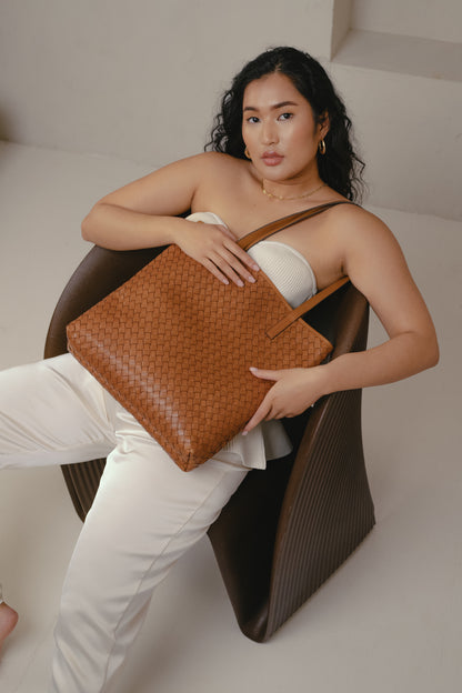 O MY BAG - Georgia Cognac woven classic leather - WERTE FREUNDE