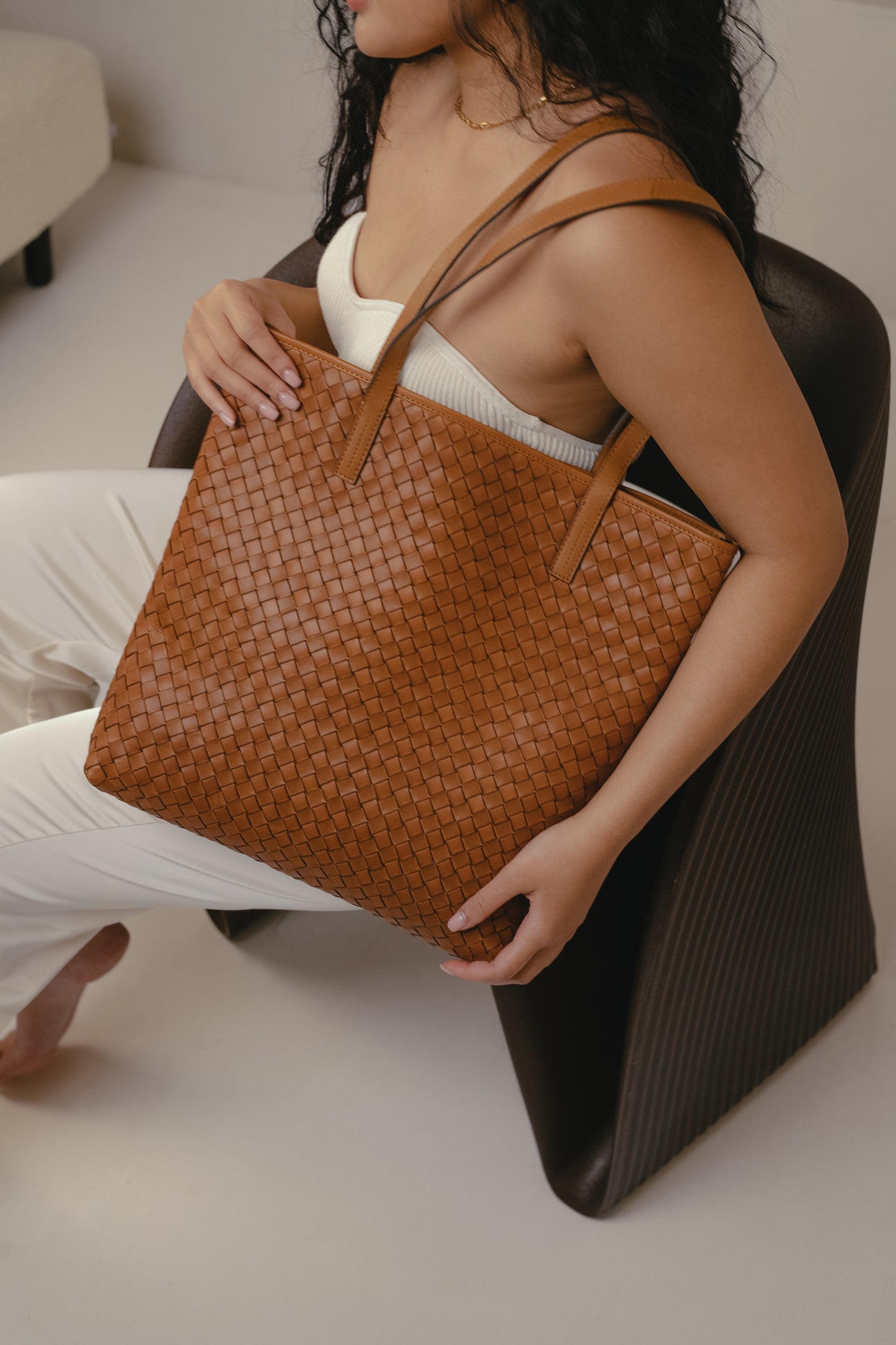 O MY BAG - Georgia Cognac woven classic leather - WERTE FREUNDE