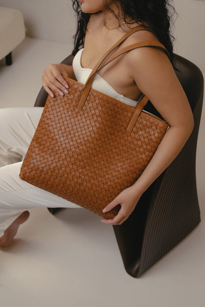 O MY BAG - Georgia Cognac woven classic leather - WERTE FREUNDE