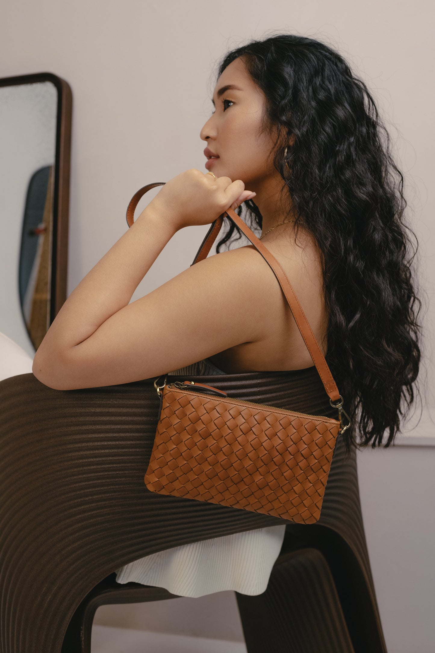 O MY BAG - Lexi Cognac woven classic leather - WERTE FREUNDE