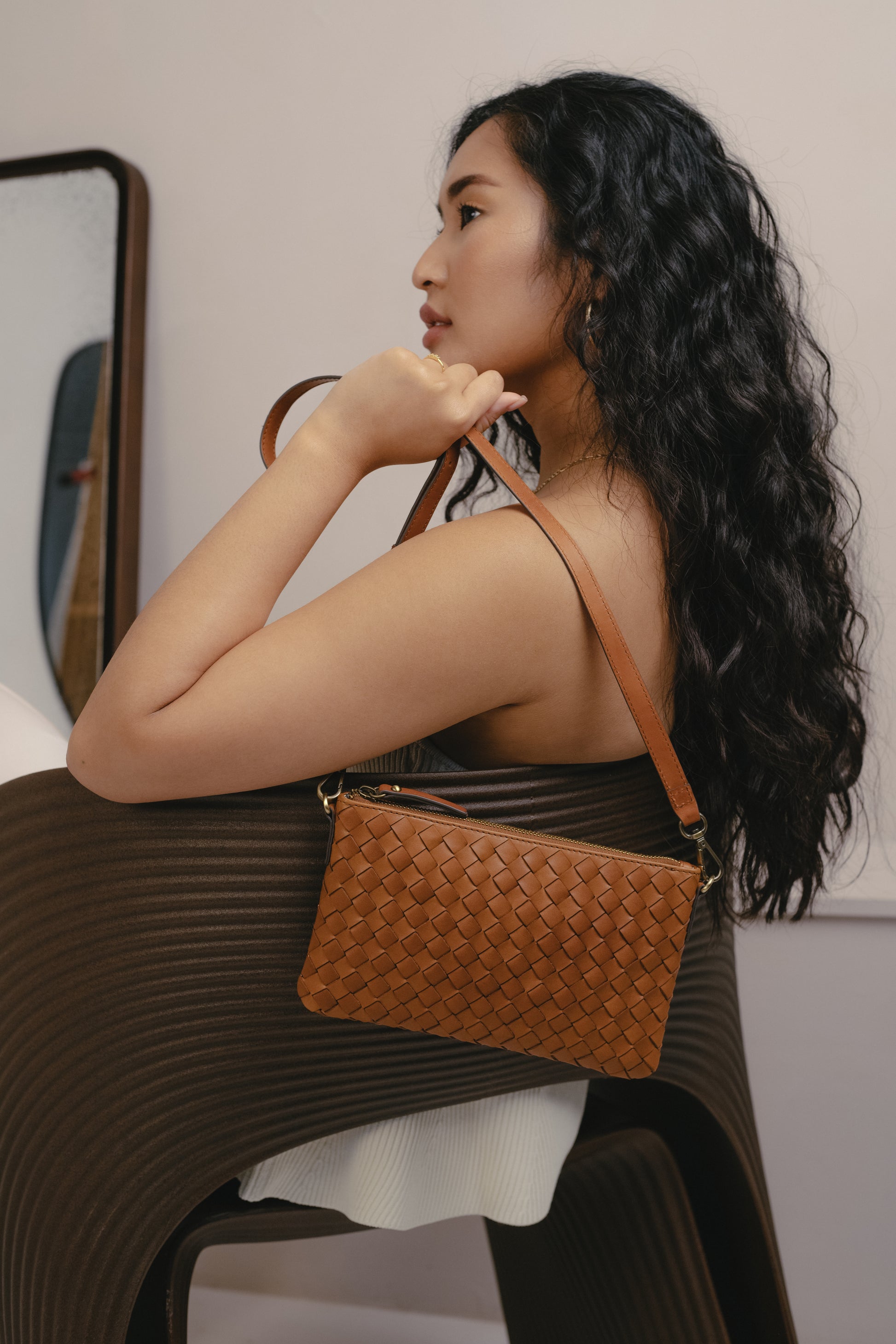 O MY BAG - Lexi Cognac woven classic leather - WERTE FREUNDE