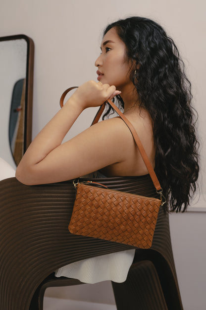 O MY BAG - Lexi Cognac woven classic leather - WERTE FREUNDE