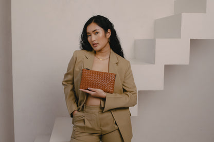 O MY BAG - Lexi Cognac woven classic leather - WERTE FREUNDE