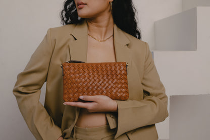 O MY BAG - Lexi Cognac woven classic leather - WERTE FREUNDE